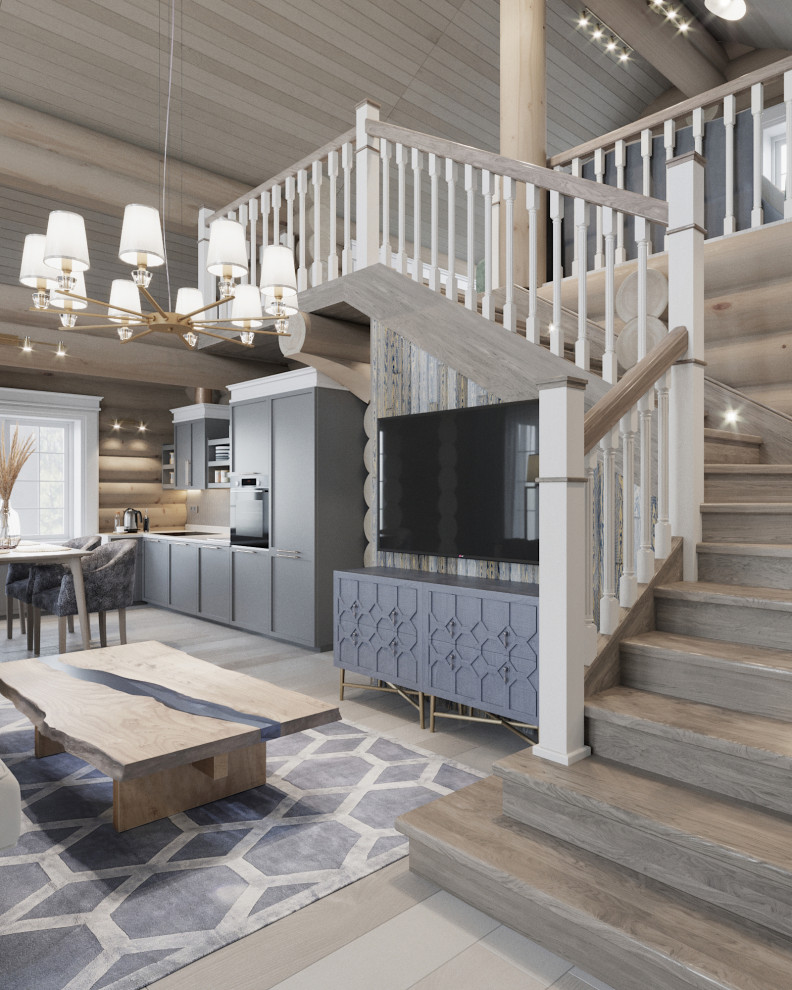 Проект интерьера загородного бревенчатого дома в стиле неоклассика