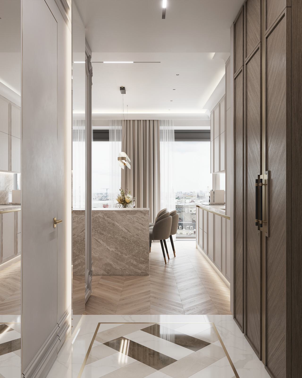 Интерьер в бежевых оттенках в ЖК Eniteo