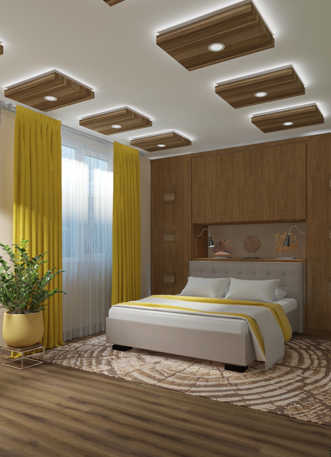 Хай тек в санузлах с плиткой Атем и экостиль с 3 Д панелью в спальне