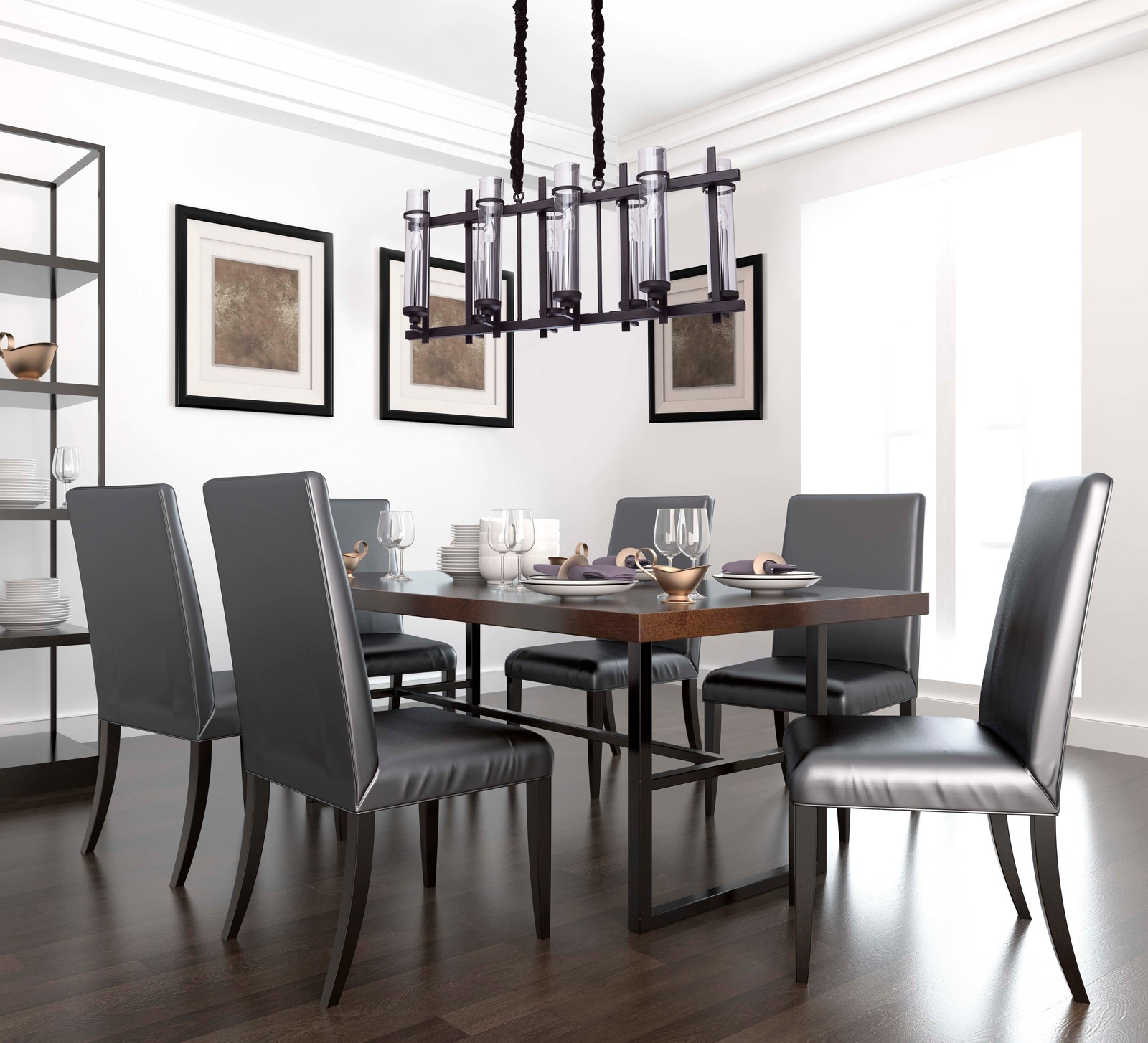 Подвесная стильная люстра в обеденной зоне