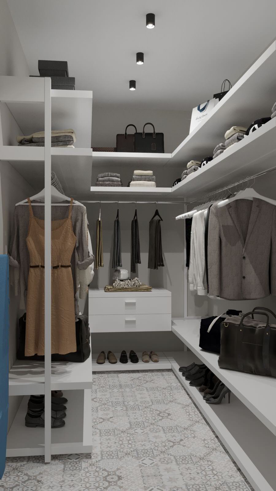 Холл+гардеробная с синими акцентами