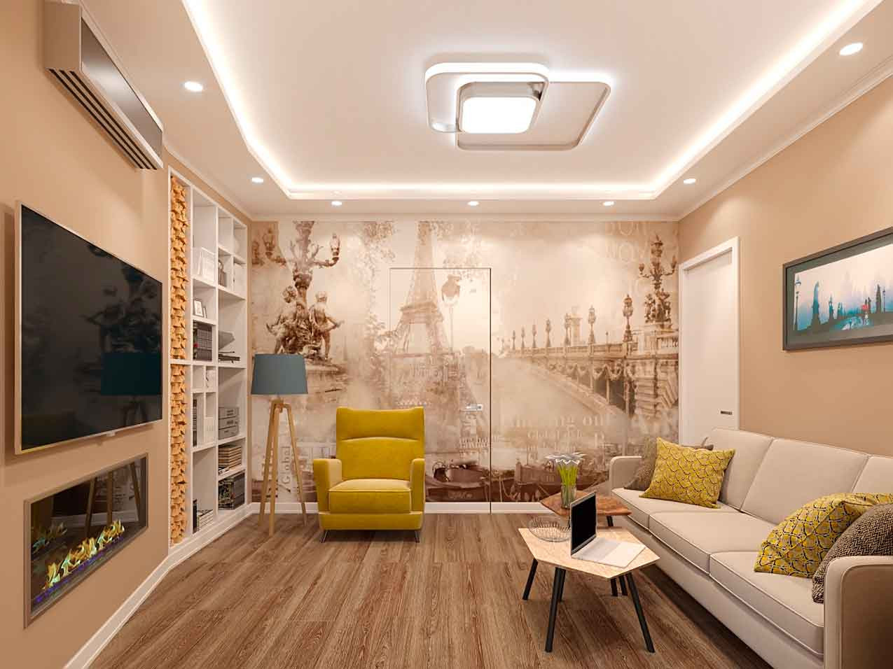 Гостиная комната с камином