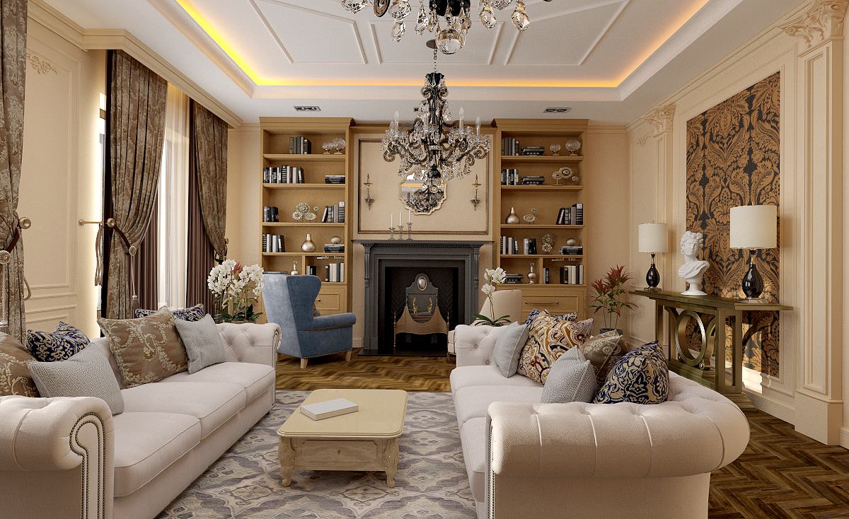 Дизайн интерьера в гостиной в частном доме в Ростовской области