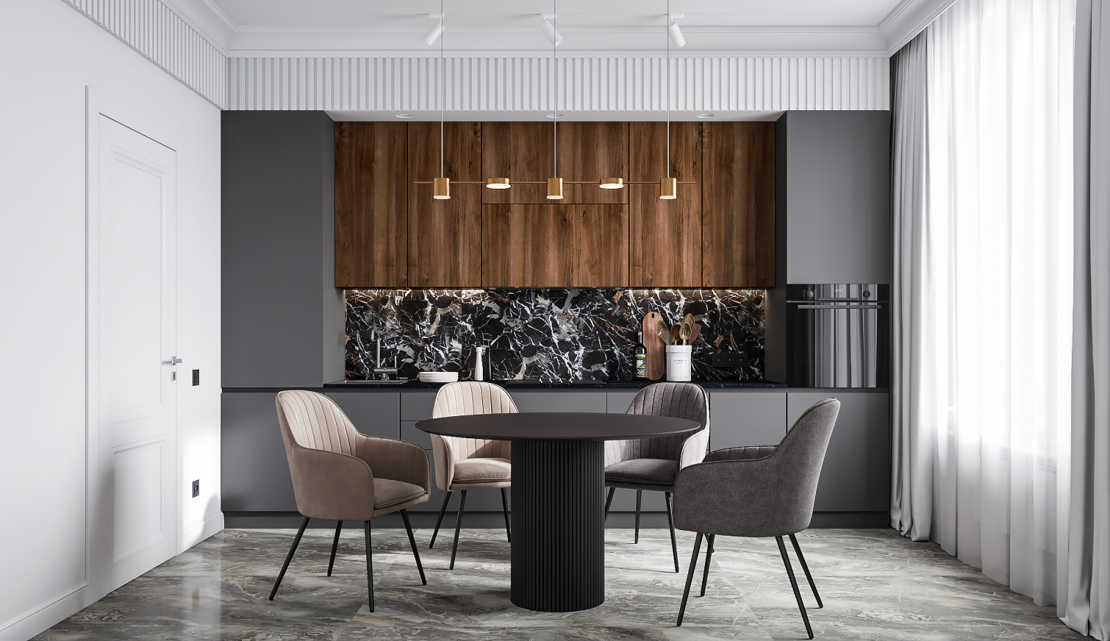 КУХНЯ В СТИЛЕ БУРЖУАЗНАЯ ЭКЛЕКТИКА В ЖК ЯМАЙКА 3