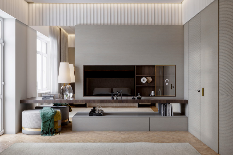 Спальня, ТВ тумба и интегрированный макияжный столик