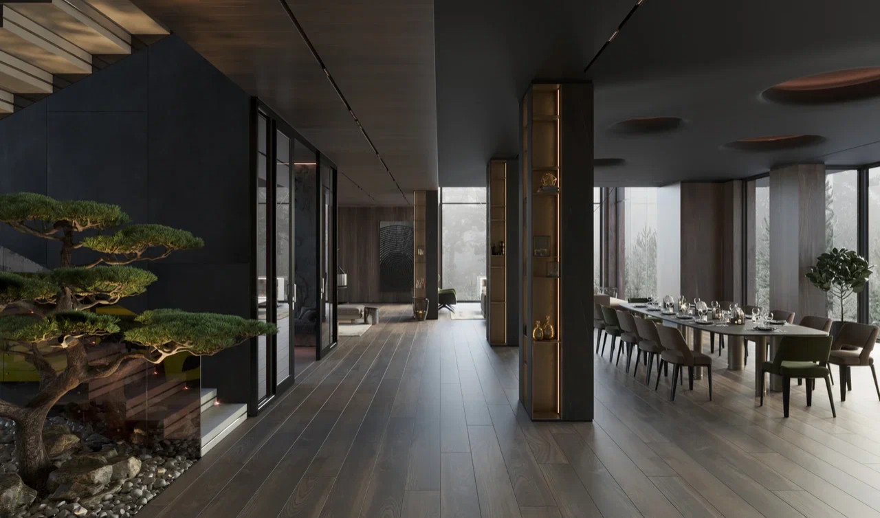 Главная зона в интерьере дома в КП Променад