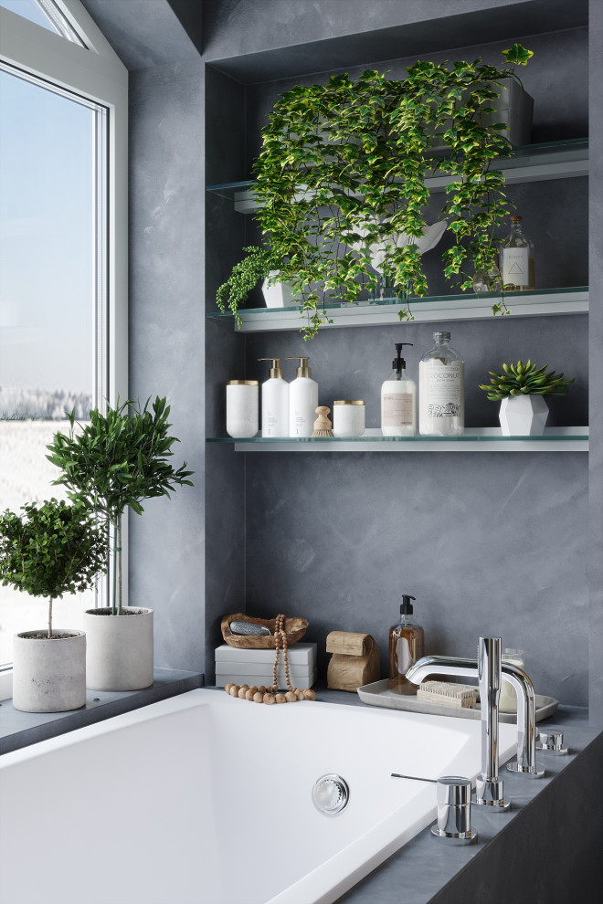 Эскизный проект санузла с окном в частном доме