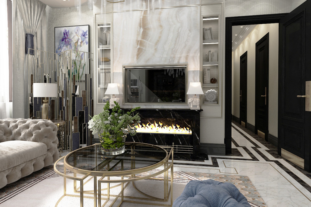 Обложка проекта: Гостиная с камином ArtDecoю. Квартал Redside