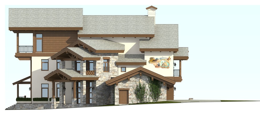 Частное шале с витражом в мансарде