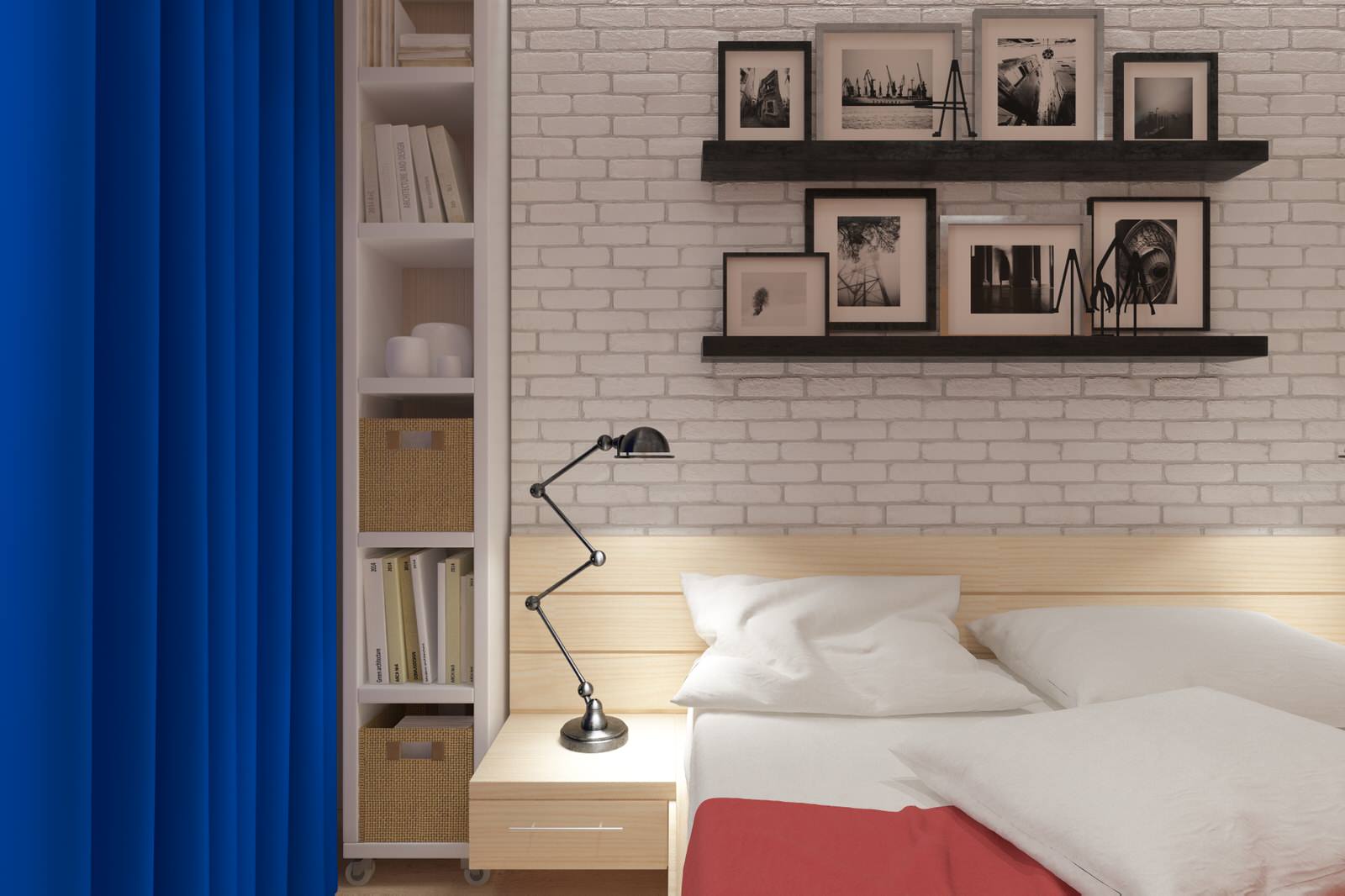 Спальня с яркими акцентами