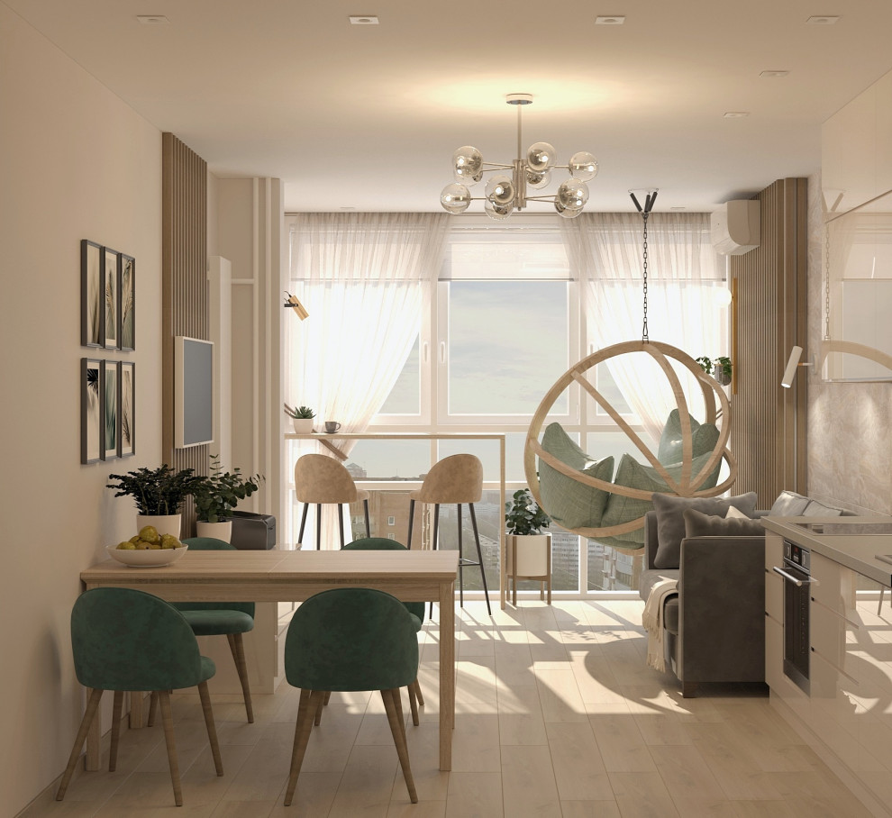 Интерьер в экостиле с подвесным креслом