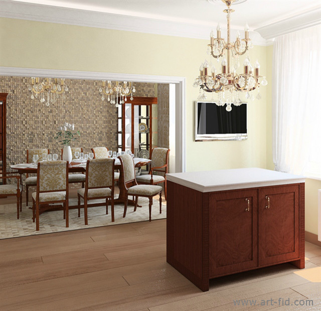 Вид из кухни на столовую в ЖК Живой ручей, в Санкт-Петербурге