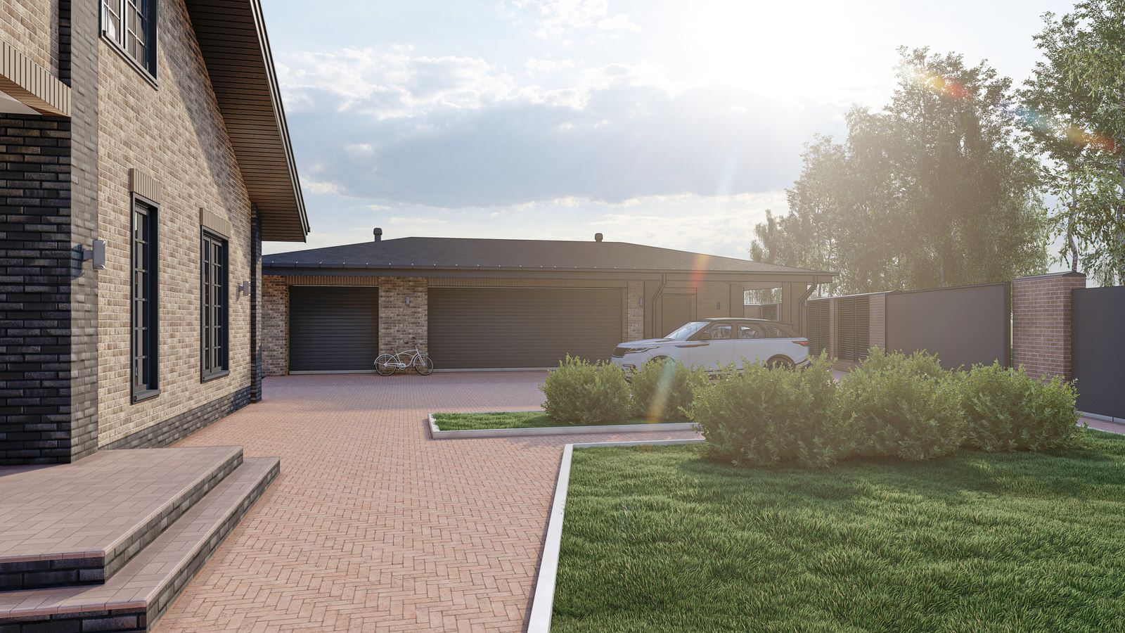 Жилой дом с мансардой, пристроенным банным комплексом и гаражным комплексом