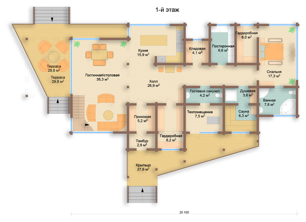 Дом из клеёного бруса East Constructionism Style 240