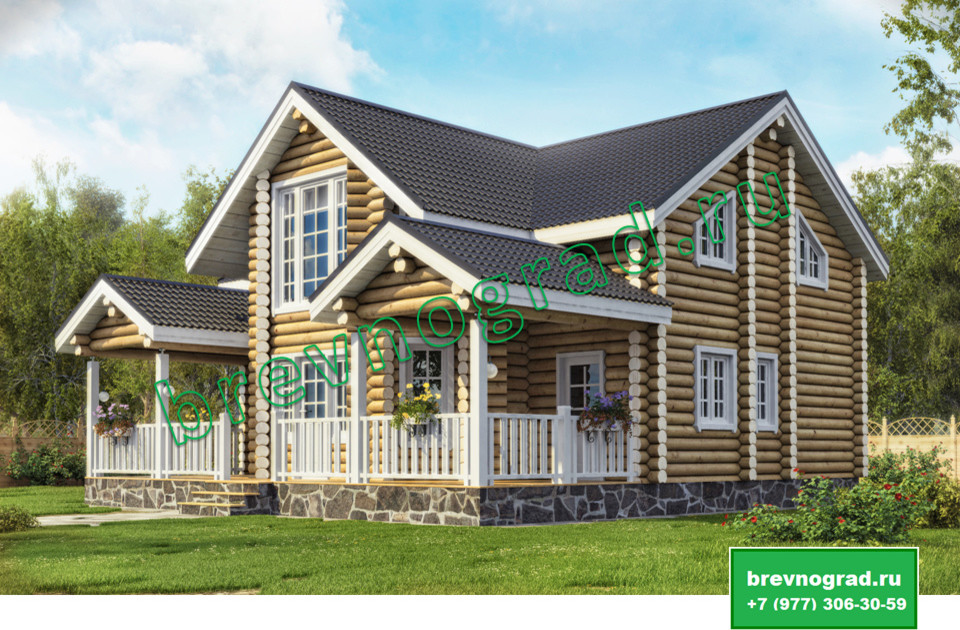 Красивый дом из оцилиндрованного бревна "Крокус" 132 м2