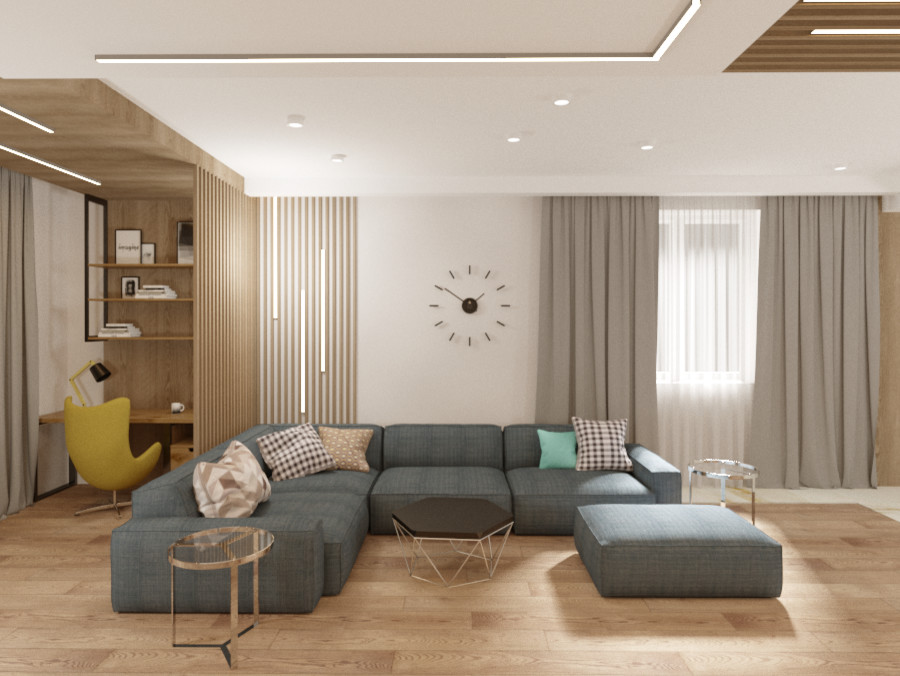 Дизайн кухни-гостинной 65м2 в современном стиле