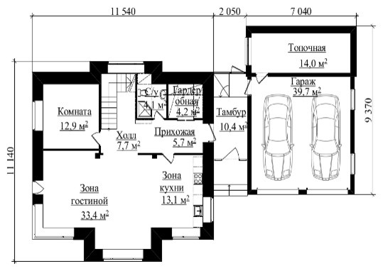 Двухэтажный жилой дом с мансардой и гаражом