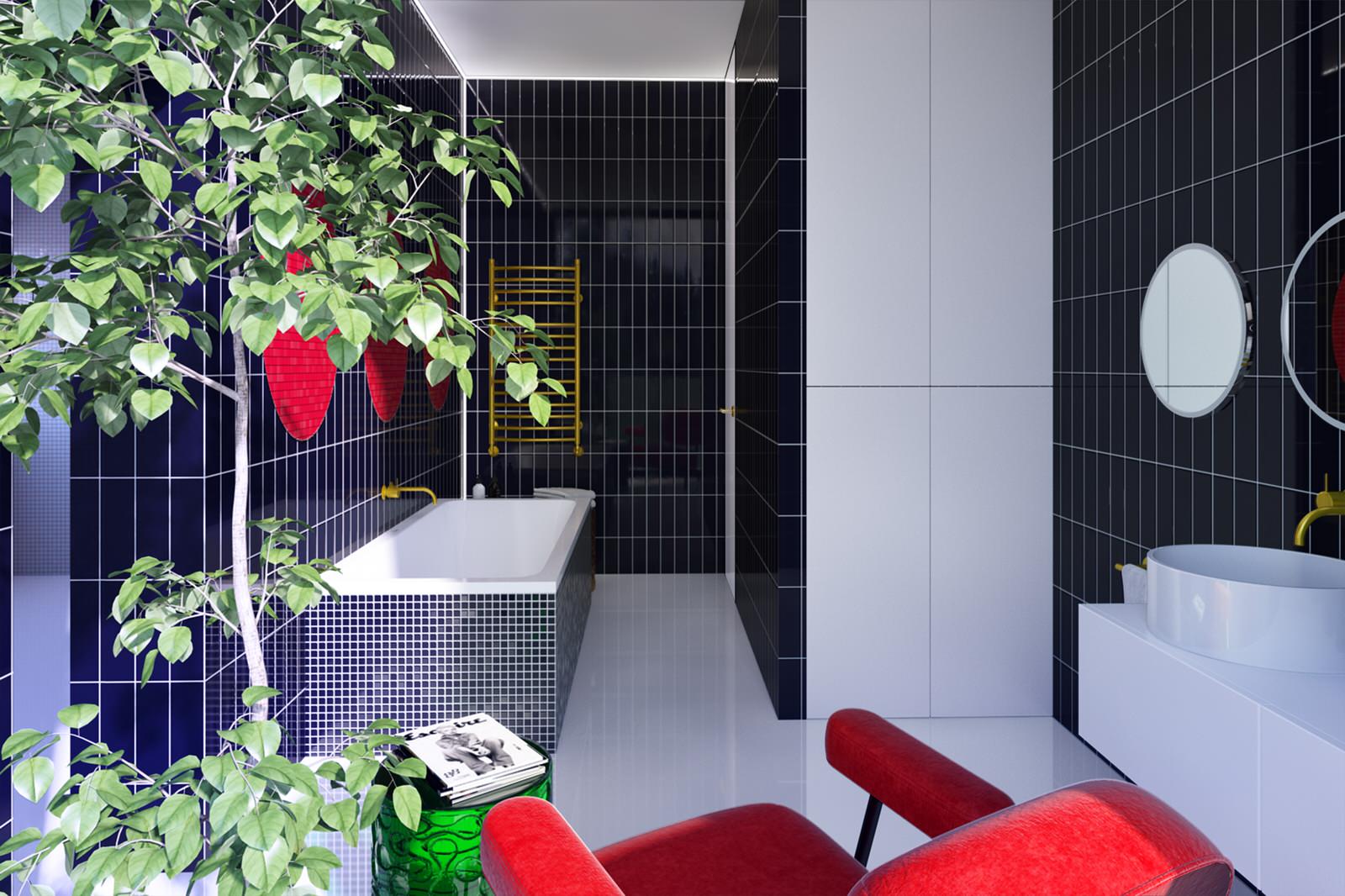 Ванная комната в стиле mid-century modern.