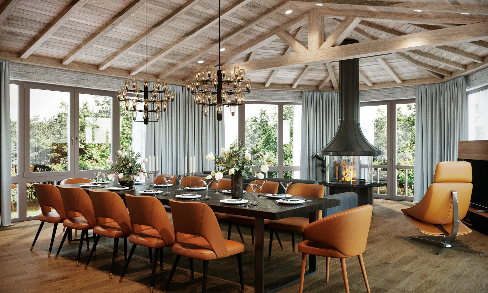 Обложка проекта: Терраса с островным камином