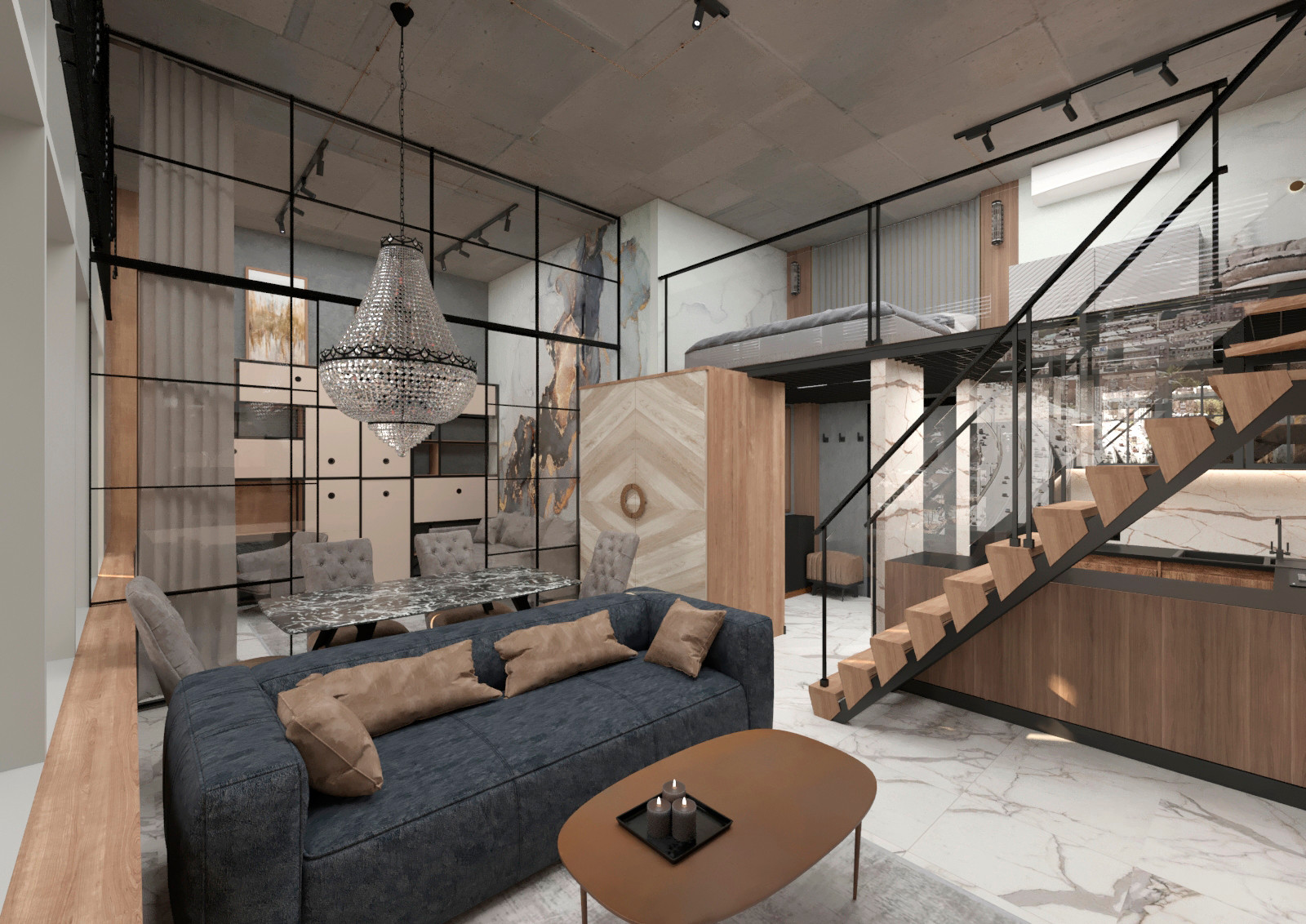 "Индустриальный шик". Двухуровневая студия