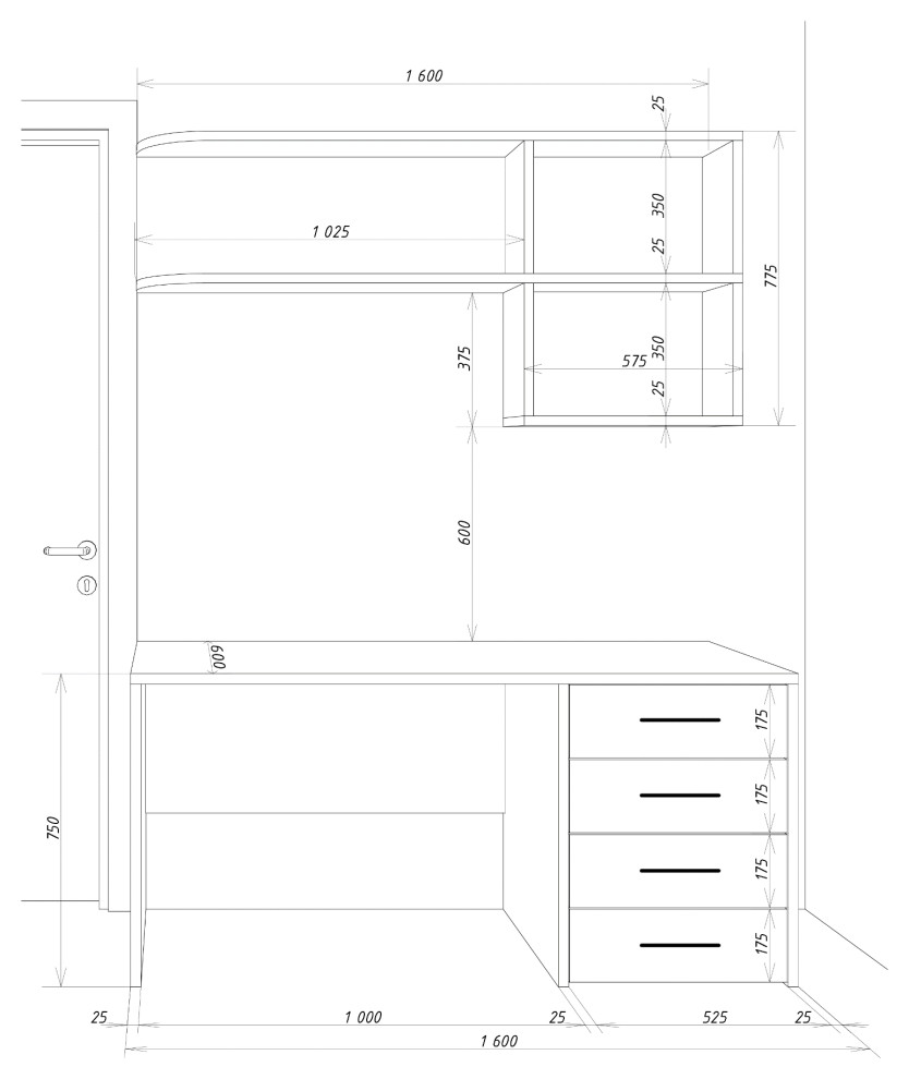 Стол рабочий c полкой Эскиз