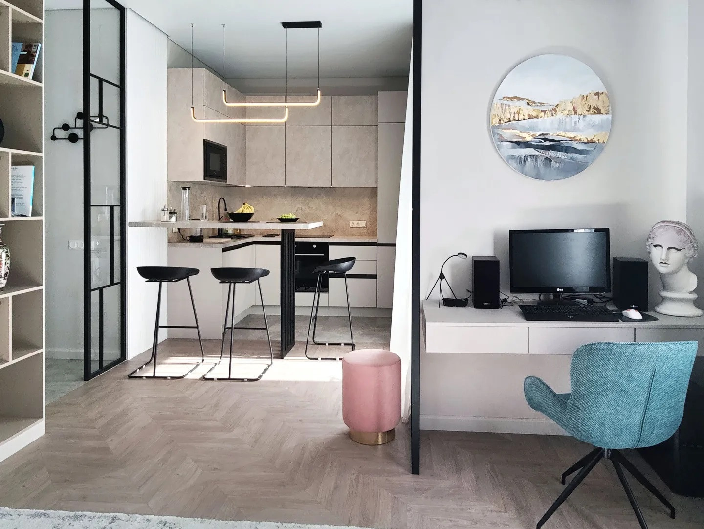 Дизайн-проект студии в современном стиле, 40м2