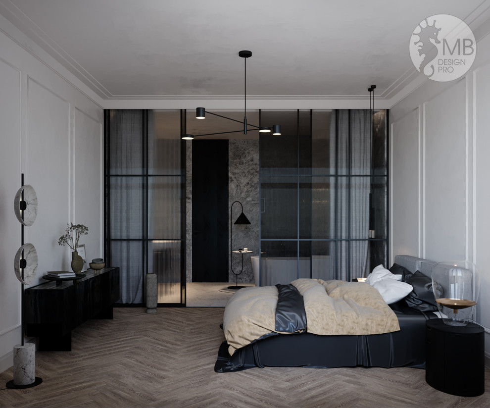 Gray stone. Спальня, совмещенная с ванной комнатой