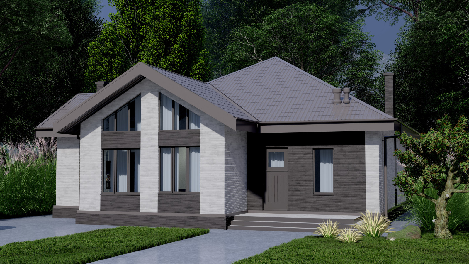 Индивидуальный одноэтажный дом со вторым светом