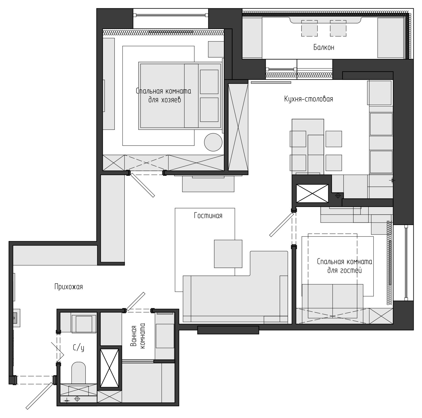 Обложка проекта: Дизайн-проект. Из 2-шки в 3-шку.  ЖК "Левобережный". Тула. 2018 г.