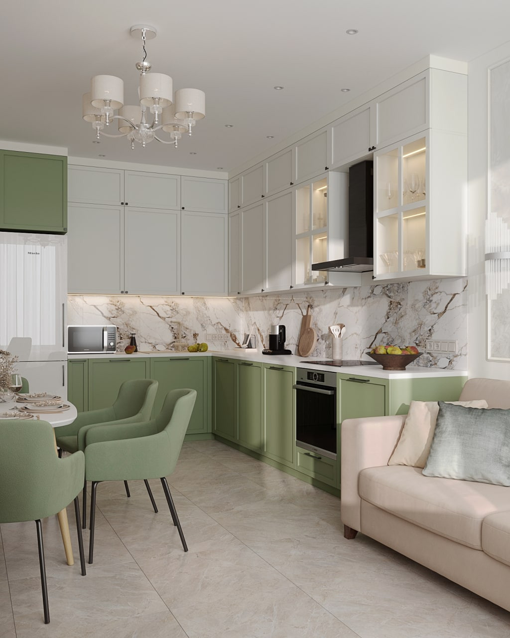 Свежая кухня в зеленых оттенках