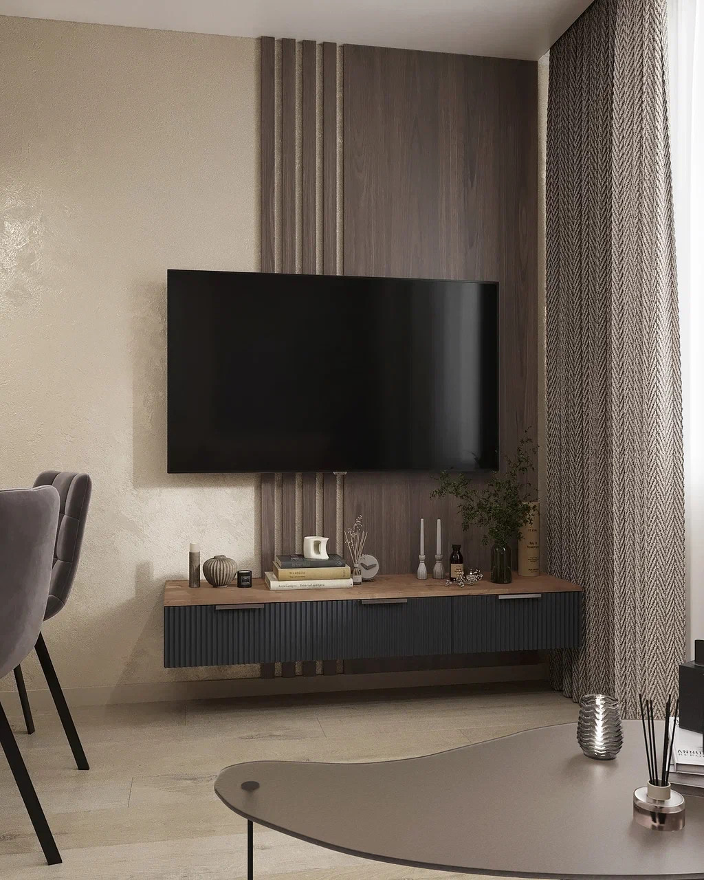 Квартира с двумя спальнями в современном стиле в теплых тонах