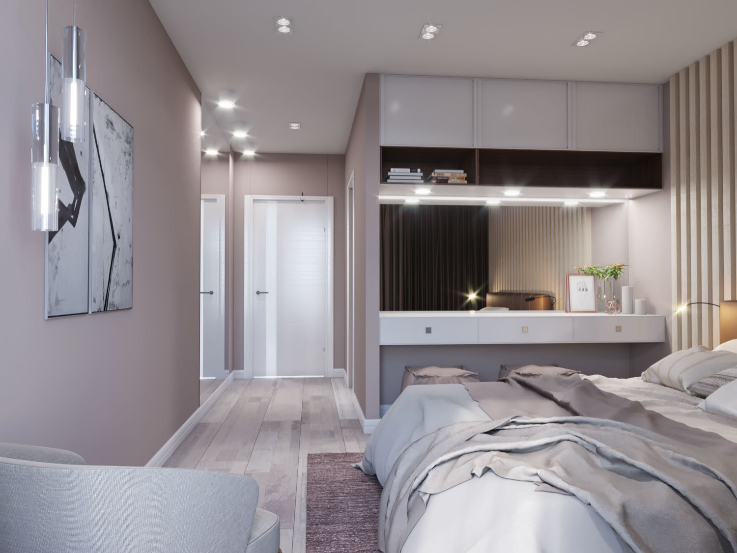 Спальня и гардеробная. Коттедж в Кольцово