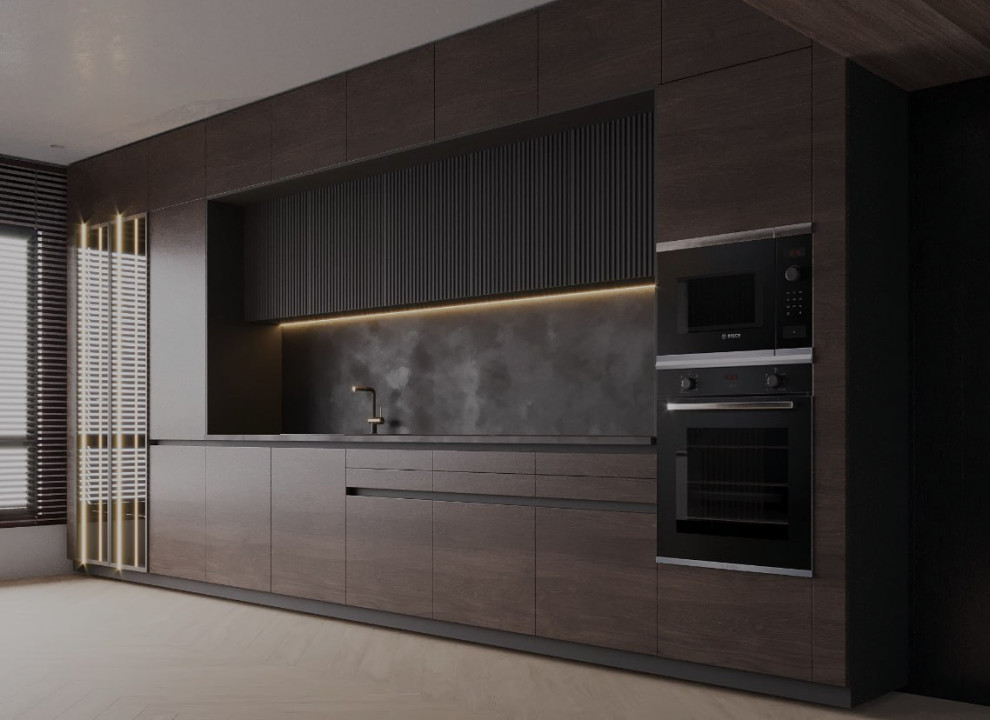 Обложка проекта: КУХНЯ "ПРЕСТИЖ" - строгая, лаконичная, ультра-современная