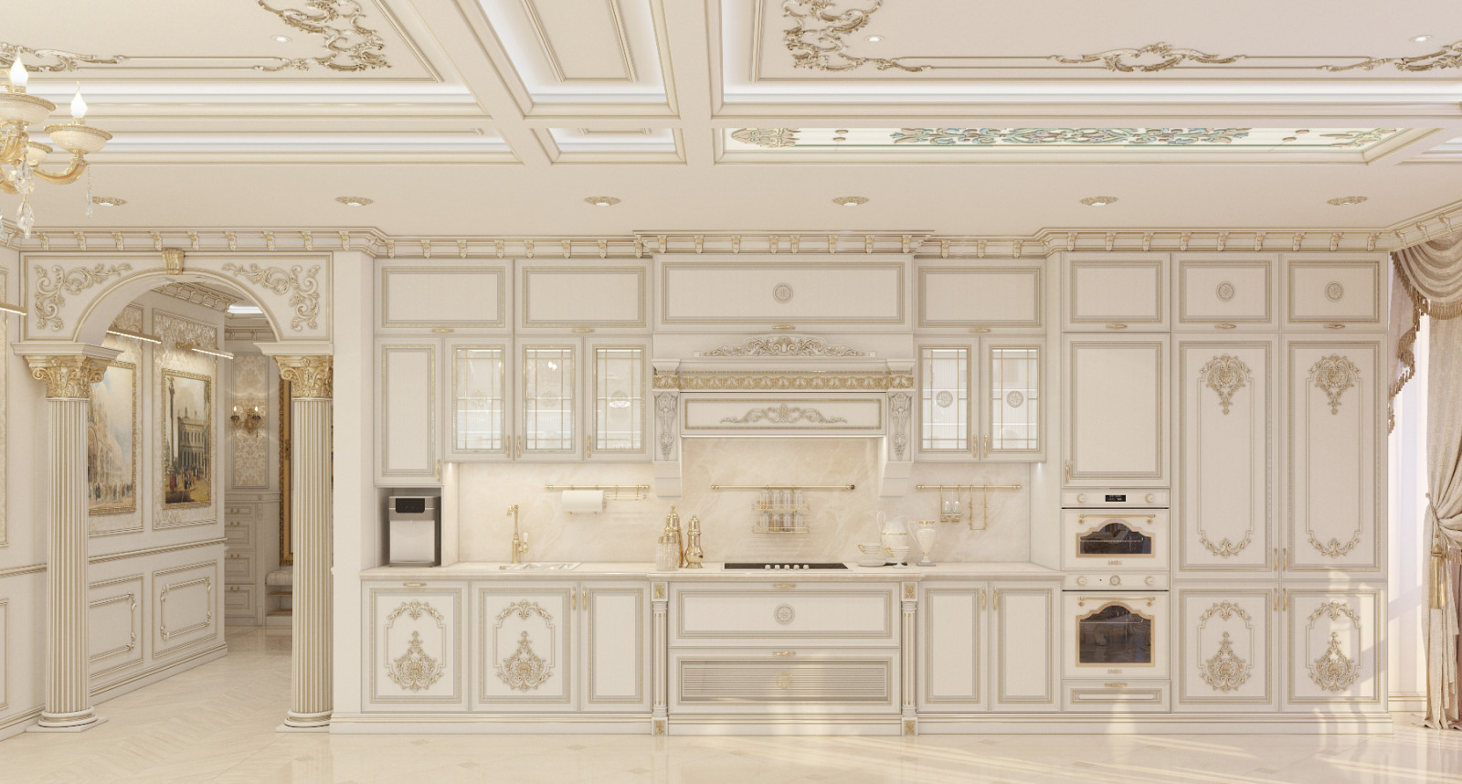 Проект "Дворянское гнездо", г. Новосибирск (блок кухни-гостиной)