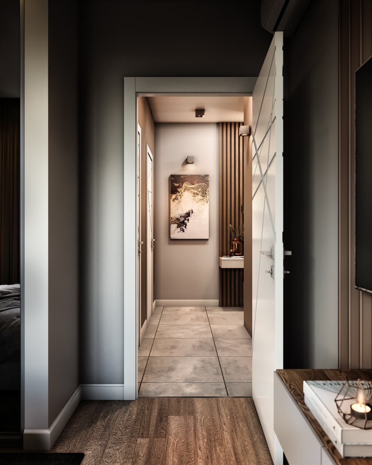 Gray color in the interior of an apartment of 60 m² in St. Petersburg