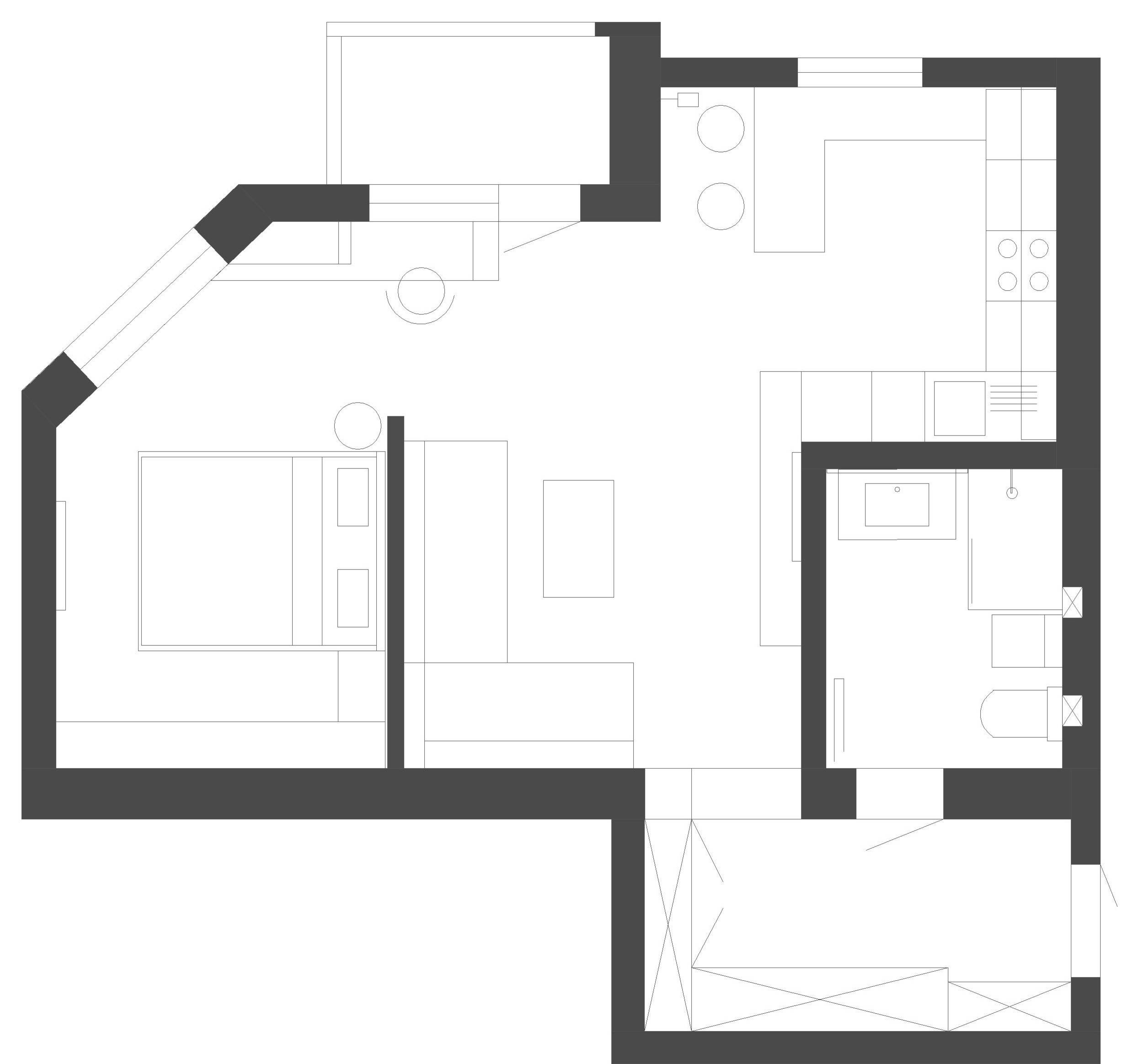 Houzz Украина: 49,5 кв.м — квартира в Киеве, где почти нет дверей