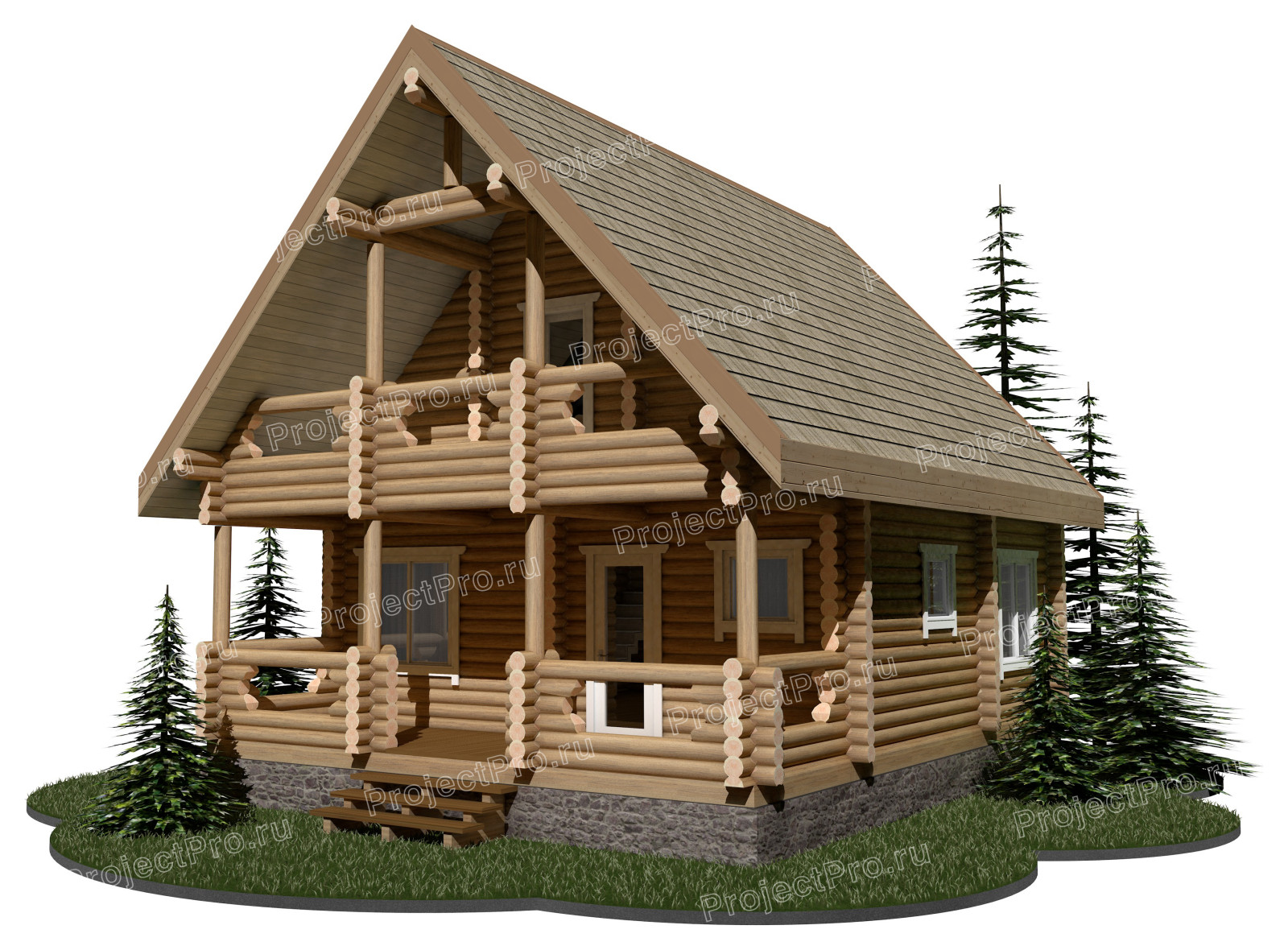 Обложка проекта: V-031.  Проект дома с мансардным этажом из бревна