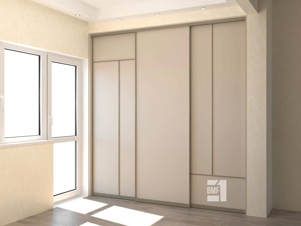 Бежевый шкаф-купе в спальню