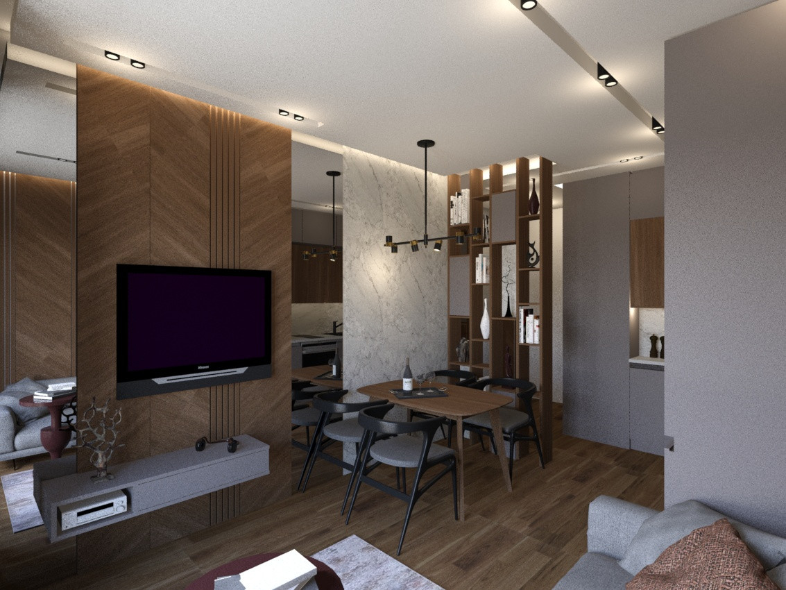 Квартира в современном стиле в ЖК "Селигер сити", гостиная-кухня