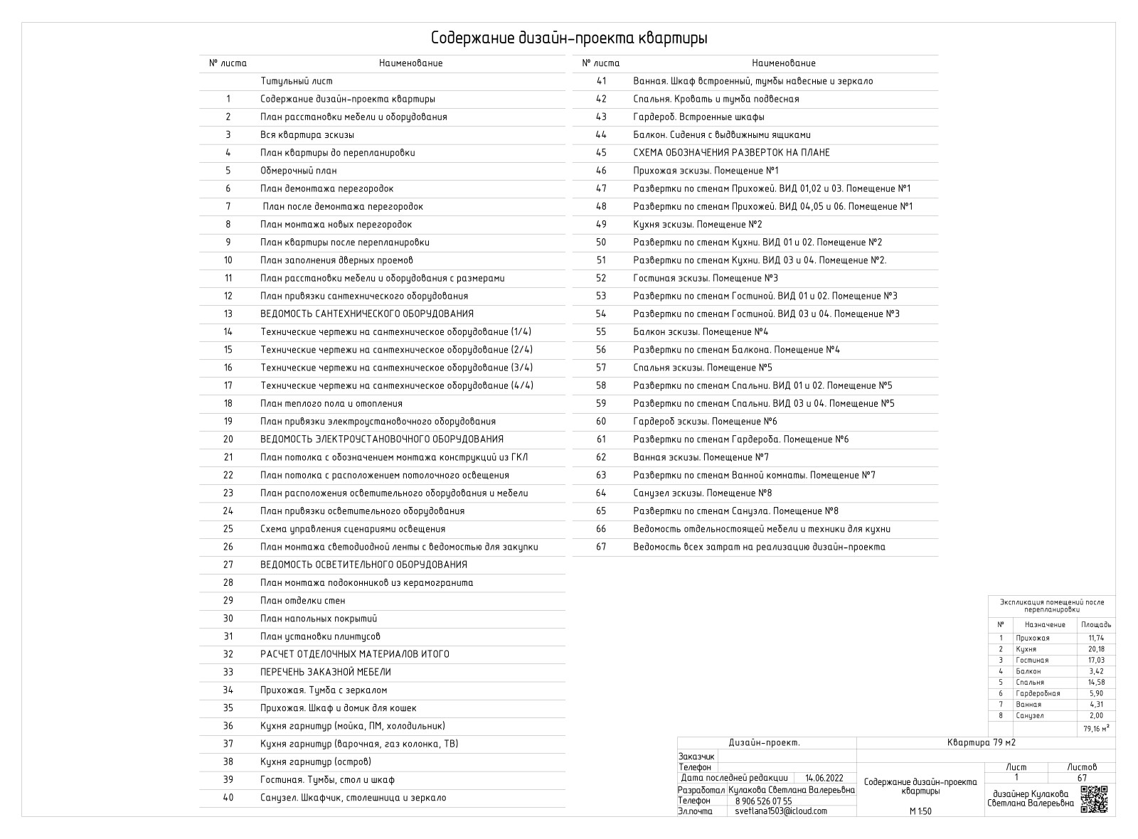 АЛЬБОМ РАБОЧИХ ЧЕРТЕЖЕЙ (двухкомнатная квартира 79 м2)