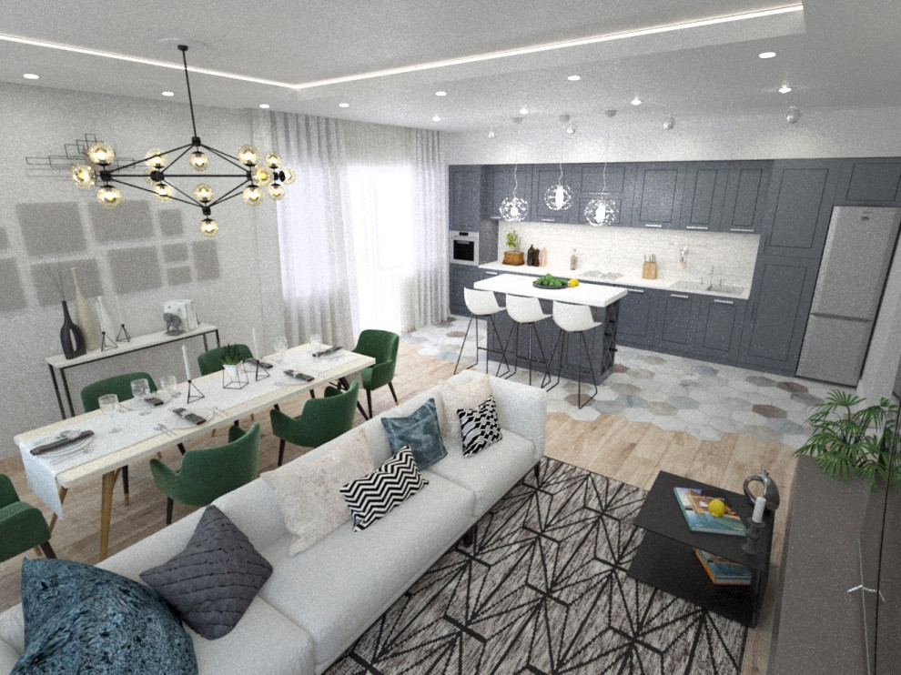 Обложка проекта: Дизайн кухни-гостинной в двухкомнатной квартире в центре Москвы