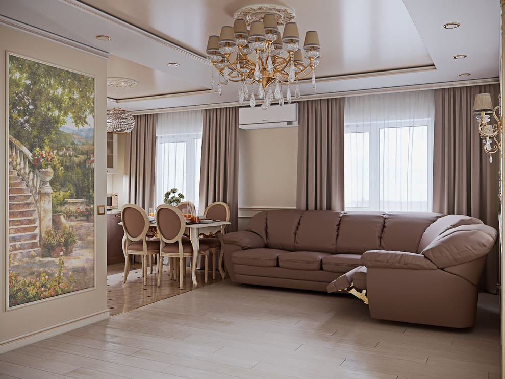 гостиная,совмещенная с кухней в стиле "ар-деко"