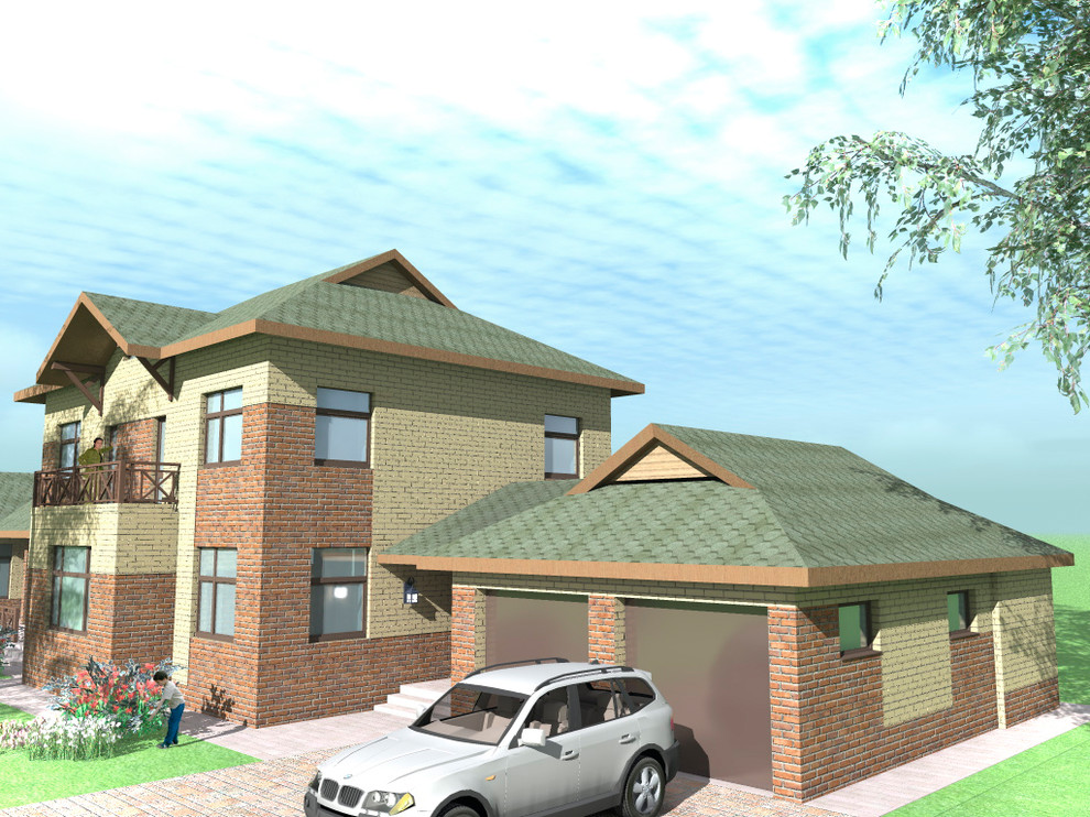 Двухэтажный жилой дом с мансардой и гаражом