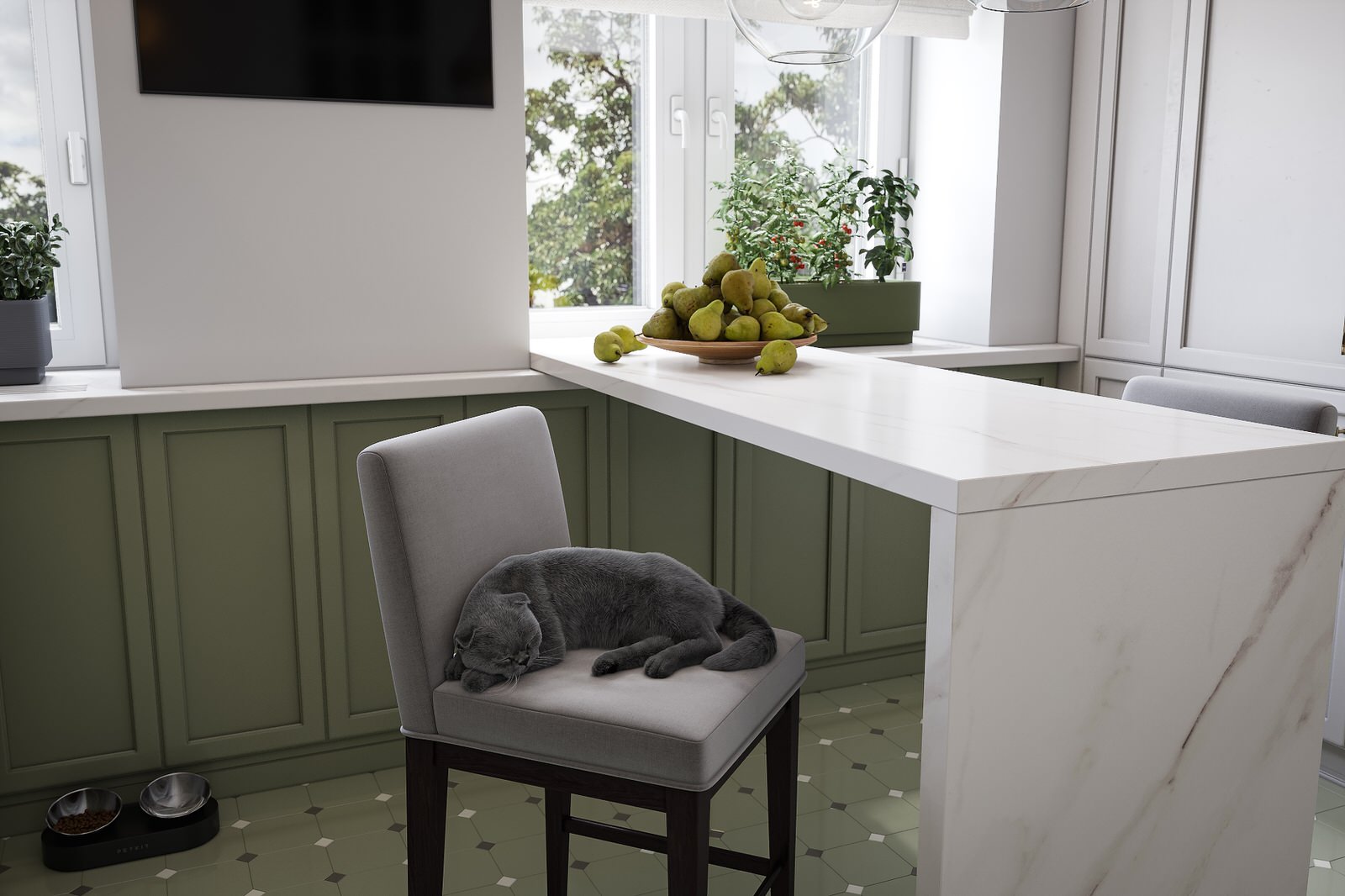 Кухня, вид на полуостров