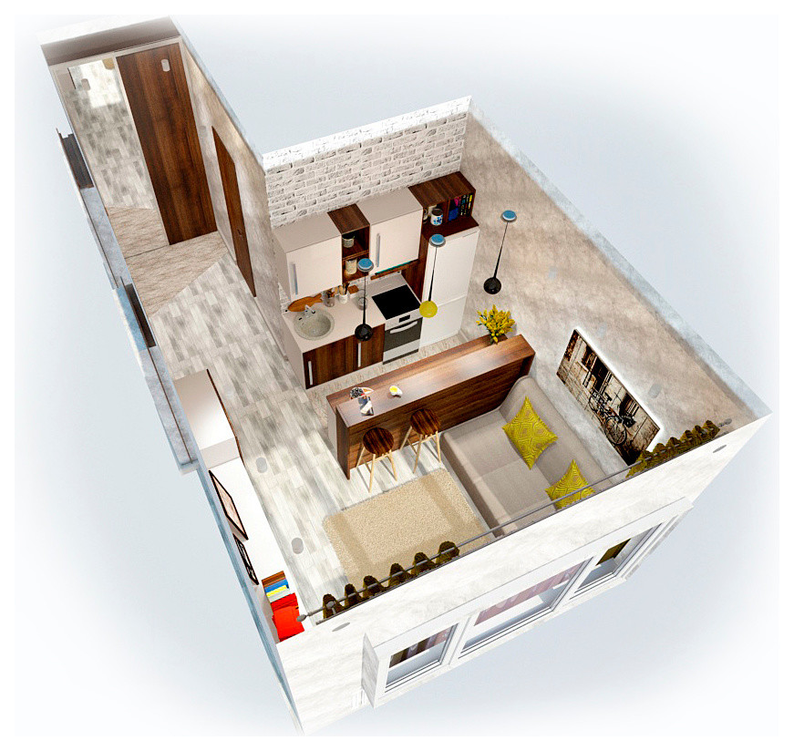 Кухня-гостиная с ярким акцентом