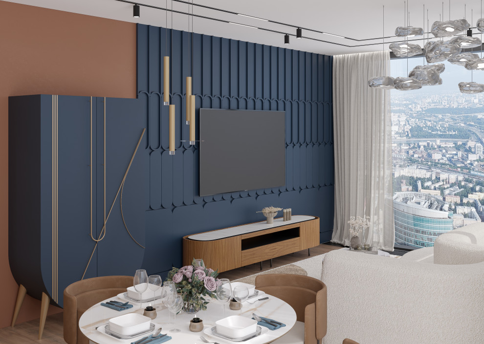 Обложка проекта: Кухня-гостиная  из проекта "Оранжевый Блюз" в ЖК Neva Towers, г. Москва