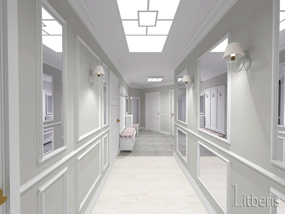 Современный светлый интерьер квартиры с элементами классики