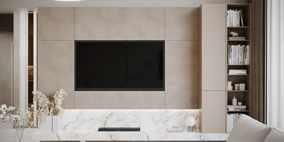 Светлая кухня-гостиная частного дома