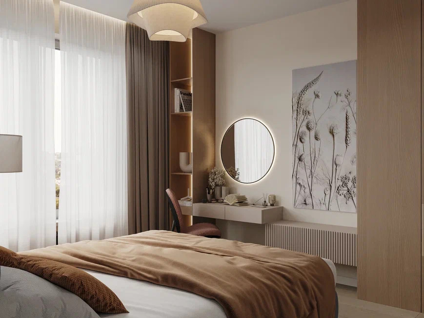 Двухкомнатная квартира 54  м² в оливковых и песочных оттенках