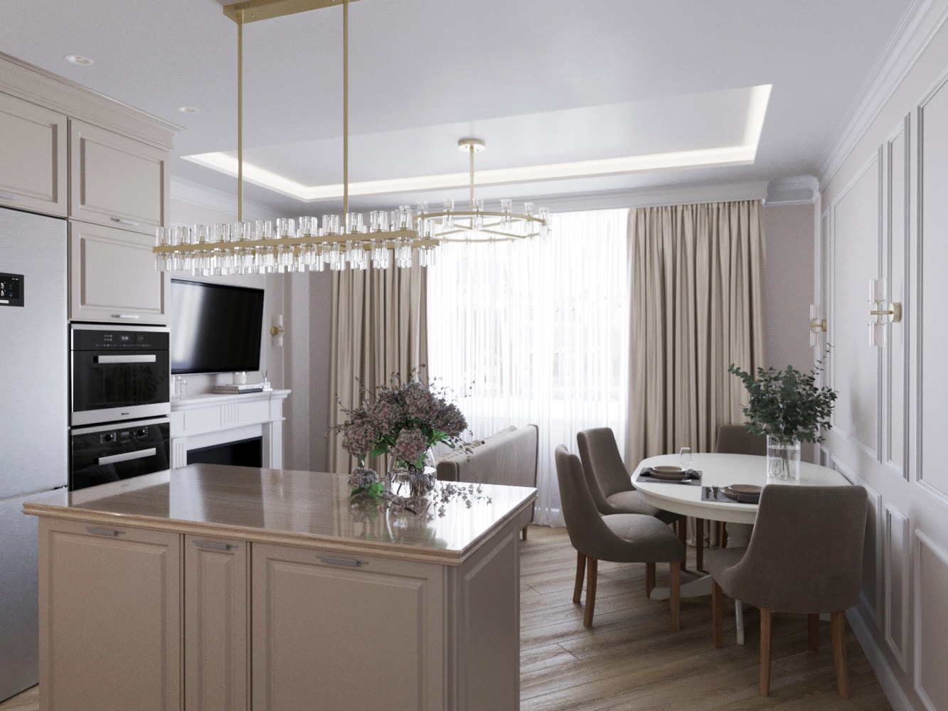 Интерьер кухни-гостиной в современной классике